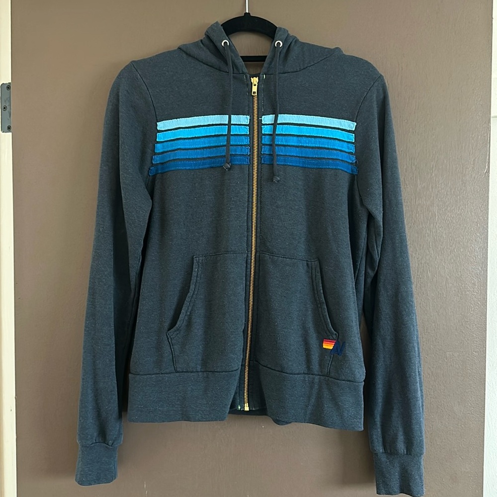 Aviator nation 5 blue stripe zip up navy/blue stripe size S